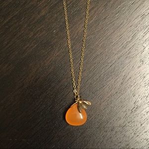 Thin Gold Necklace with Orange Pendant